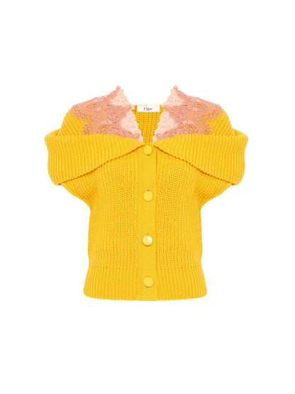 Cape cardigan in a cotton knit & lace