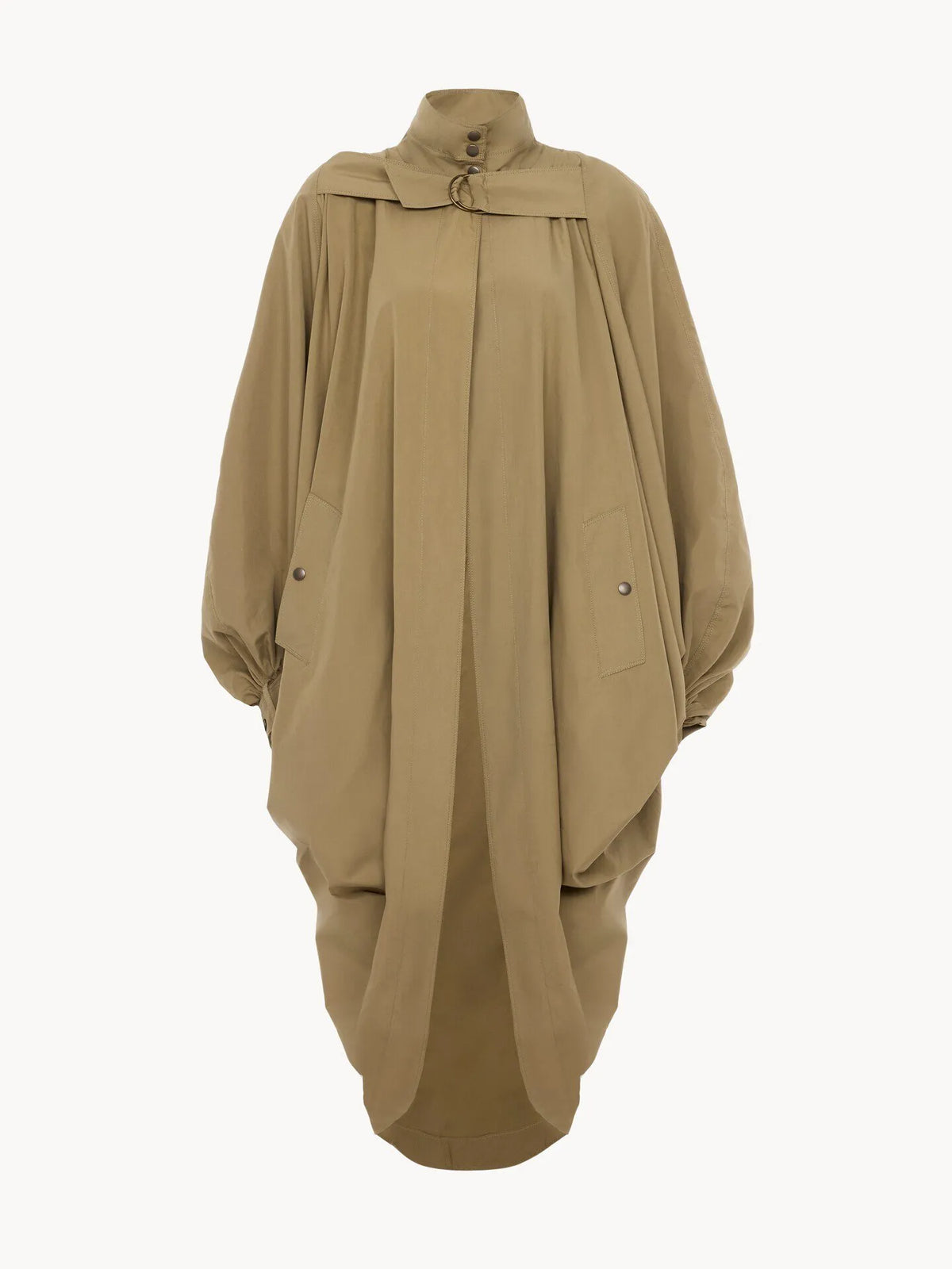 High-neck oversized cape coat in cotton poplin