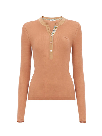 Fitted Henley shirt in superfine wool knit