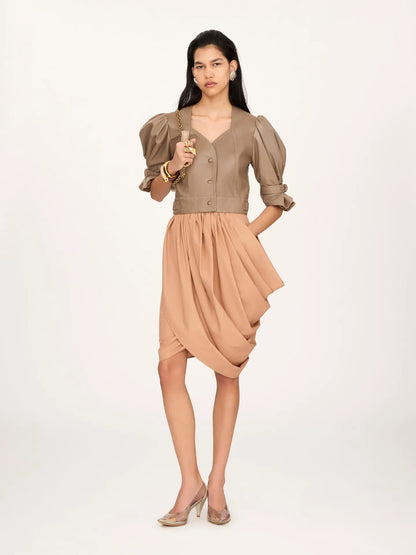 Cropped puff-sleeve jacket in leather