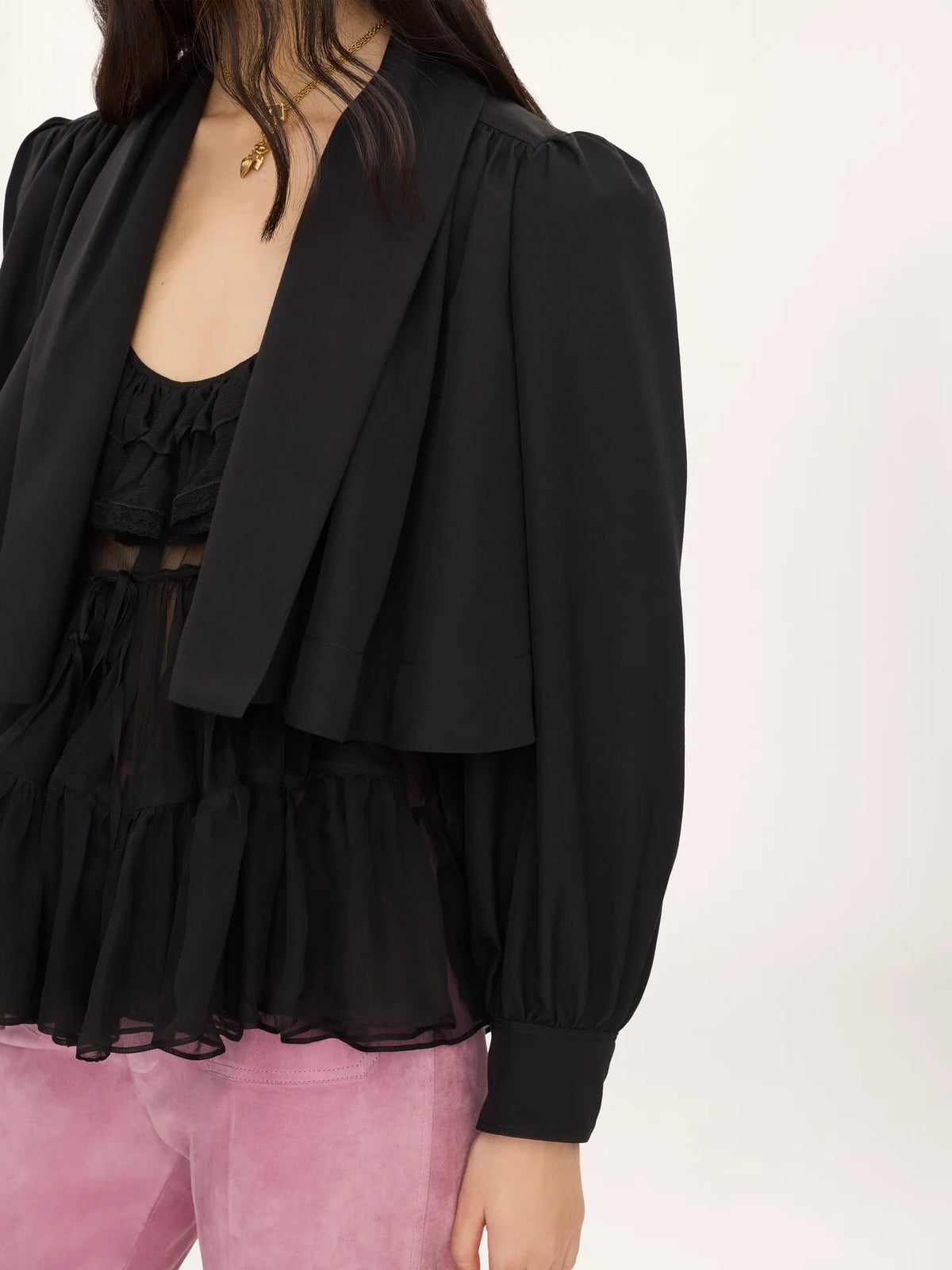 Gathered cropped jacket in washed viscose faille