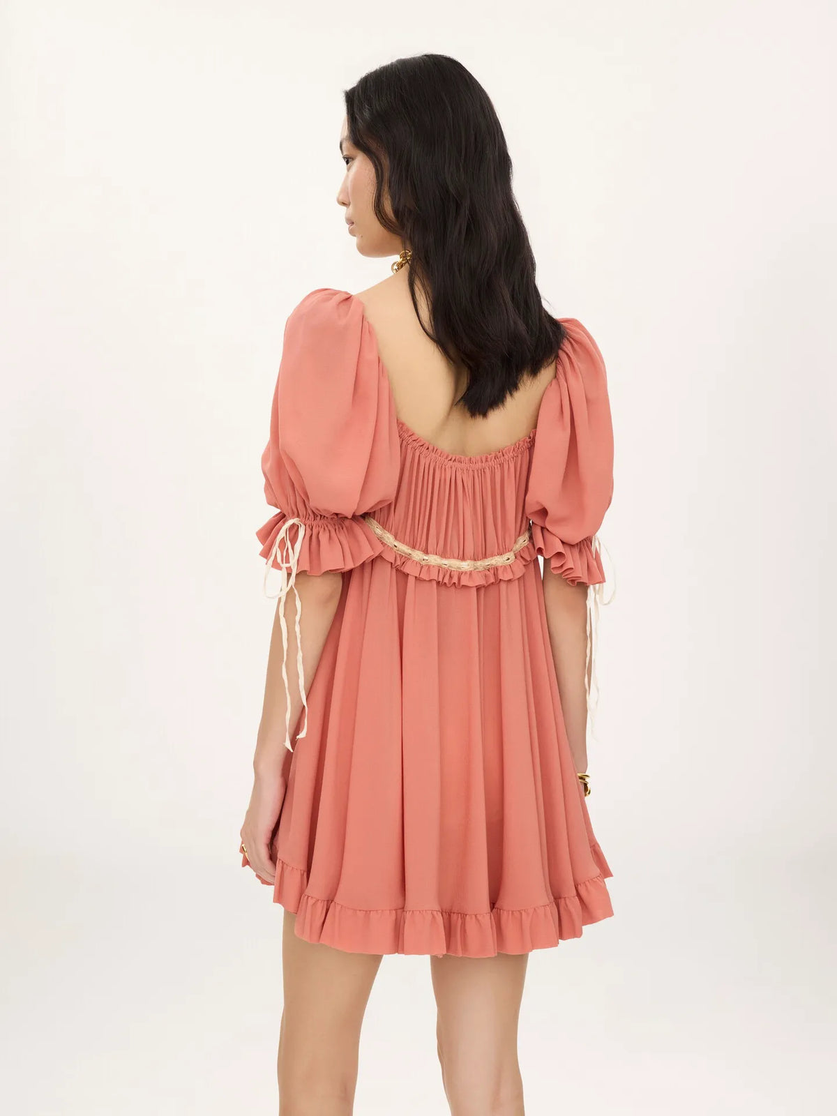 Puff-sleeve mini dress in silk georgette