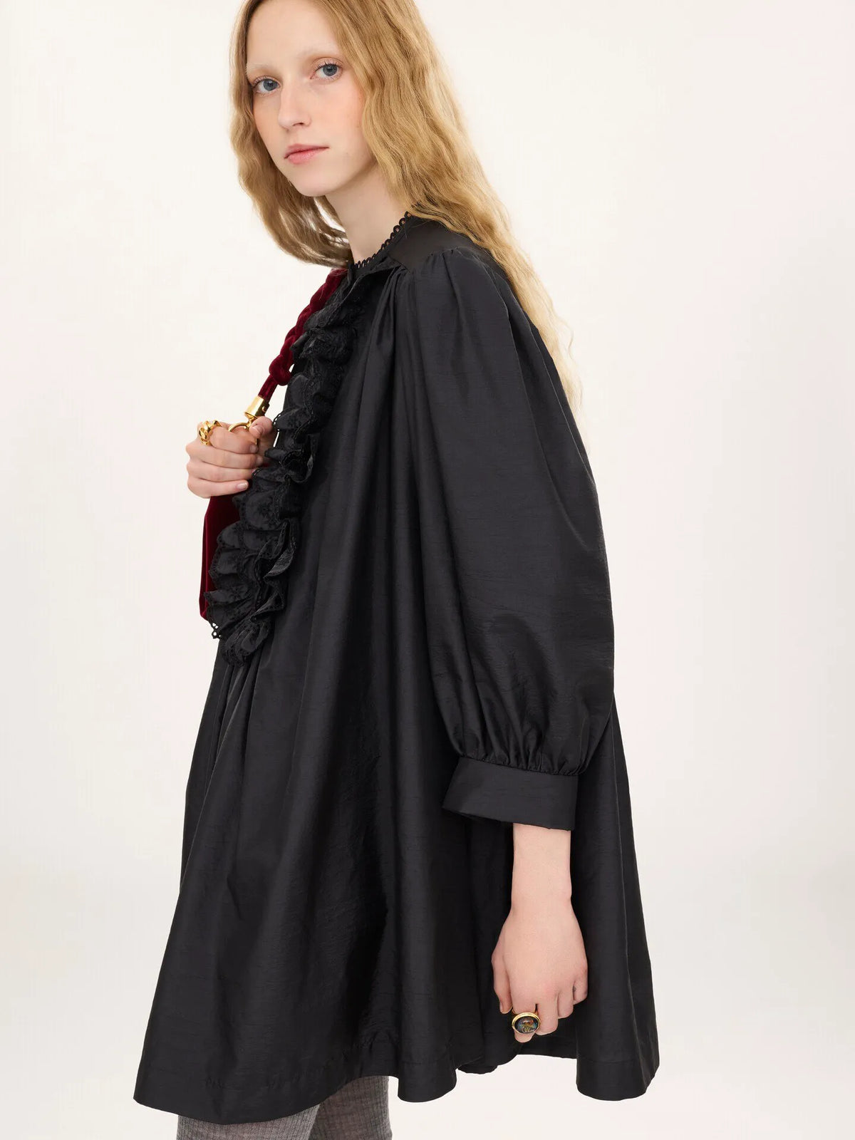 Long-sleeve mini dress in technical taffeta