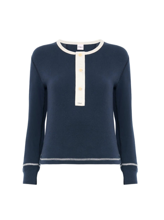 Fitted Henley shirt in cotton jersey