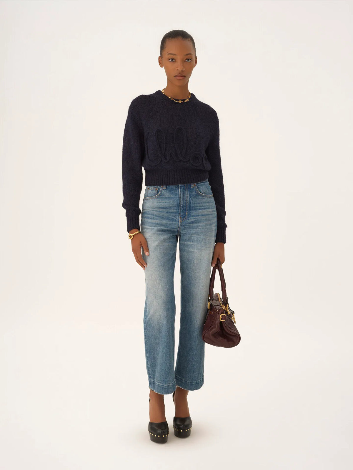High-rise cropped jeans in denim