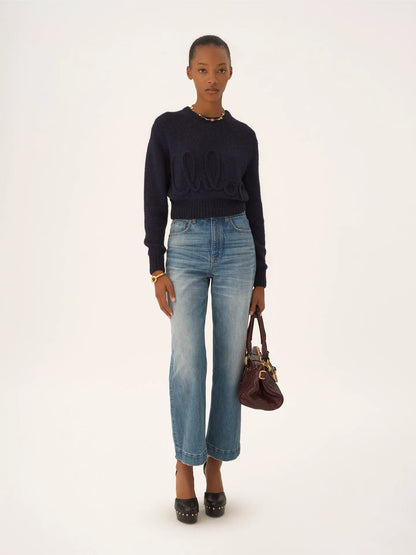 High-rise cropped jeans in denim