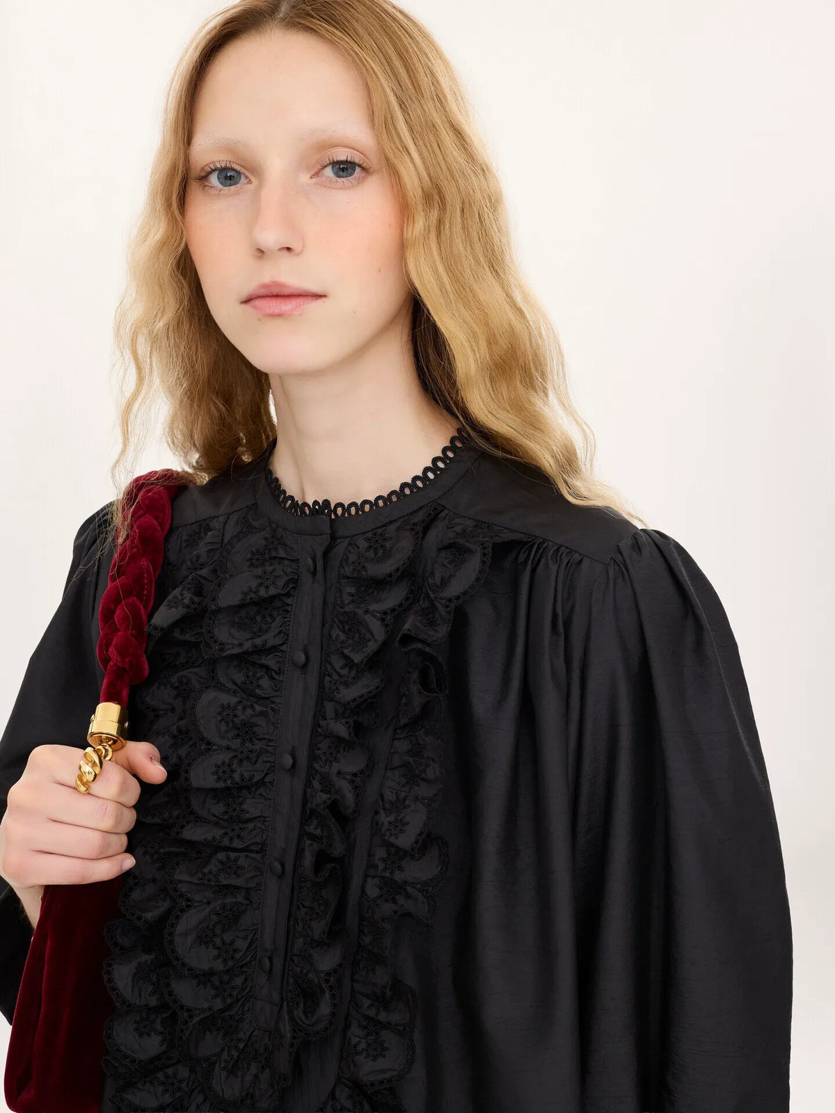 Long-sleeve mini dress in technical taffeta