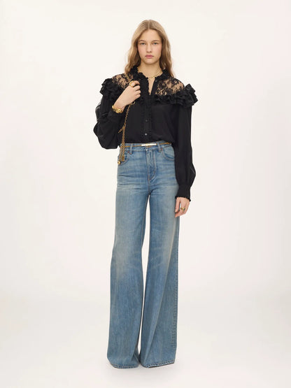 High-rise wide-leg jeans in denim