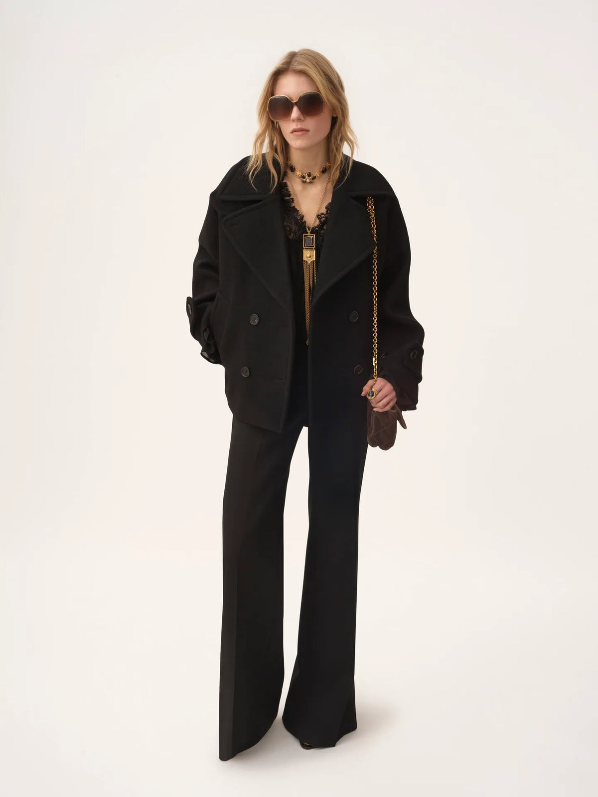 Oversized short coat in wool