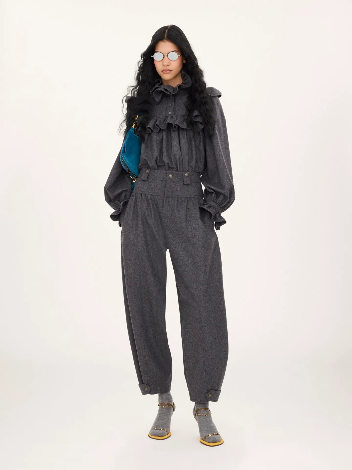 High-rise barrel pants in wool & cashmere flannel