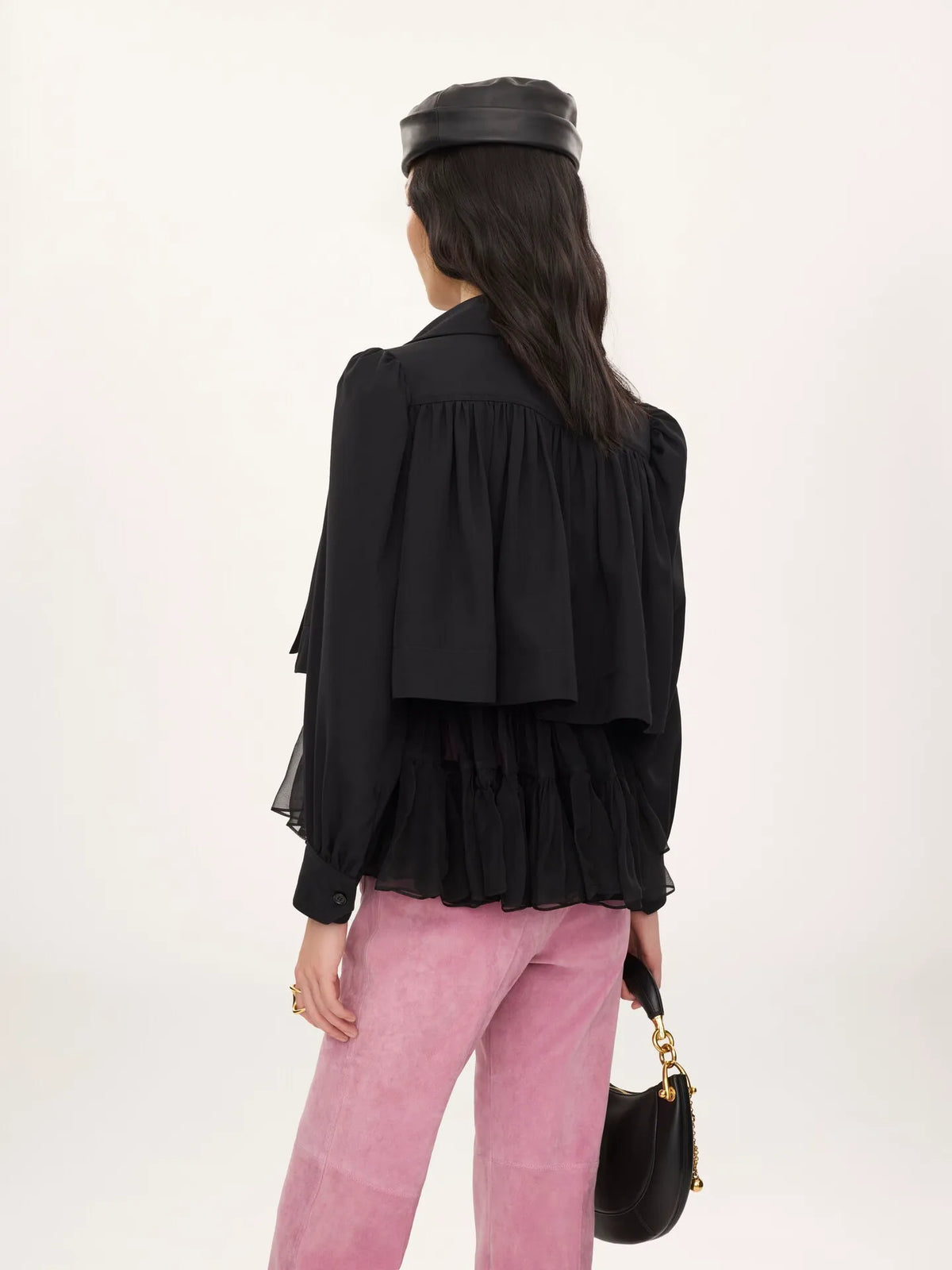 Gathered cropped jacket in washed viscose faille