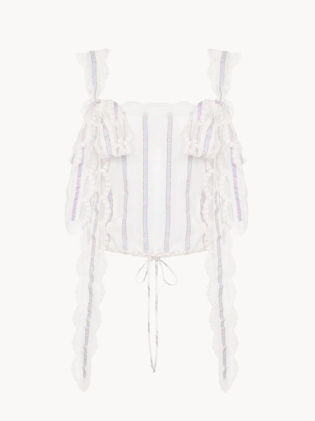 Cropped top in silk lurex jacquard & lace