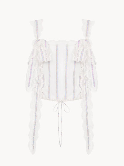 Cropped top in silk lurex jacquard & lace
