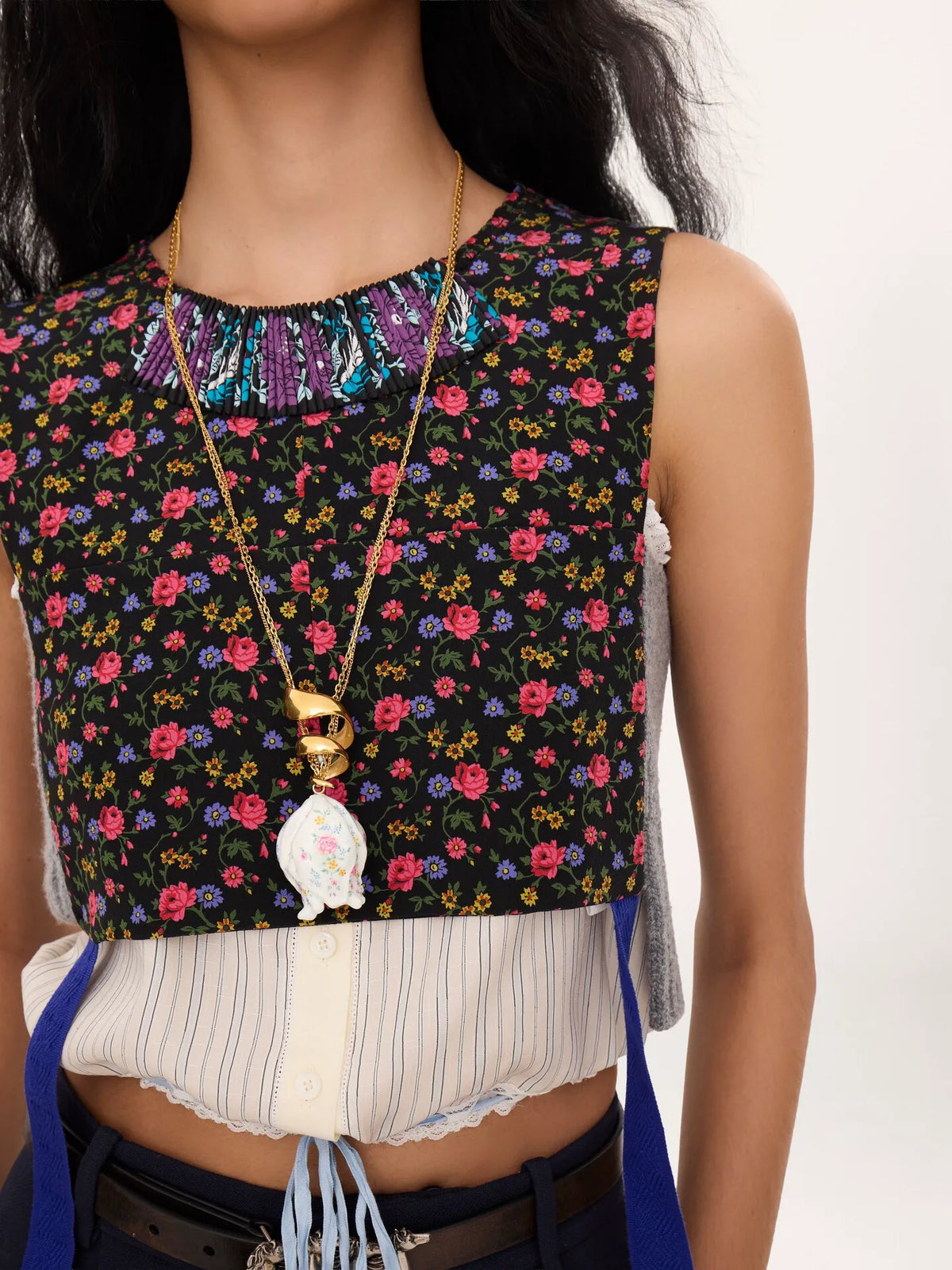 Hybrid cropped top in crêpe de chine