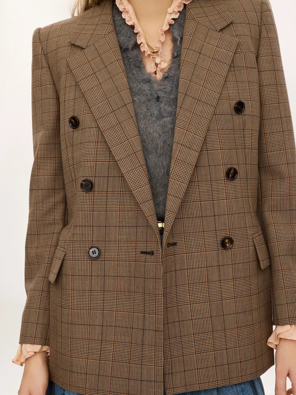 Double-breasted tailored jacket in check wool