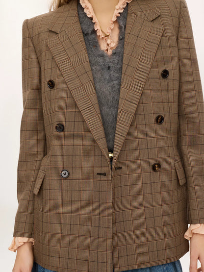 Double-breasted tailored jacket in check wool