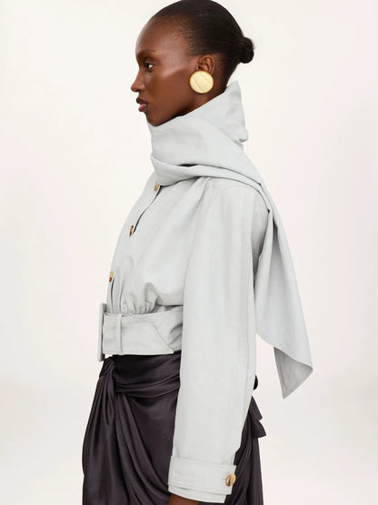 Cropped scarf jacket in a linen-cotton mix