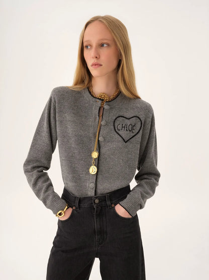 Fitted logo cardigan in a wool & cashmere knit