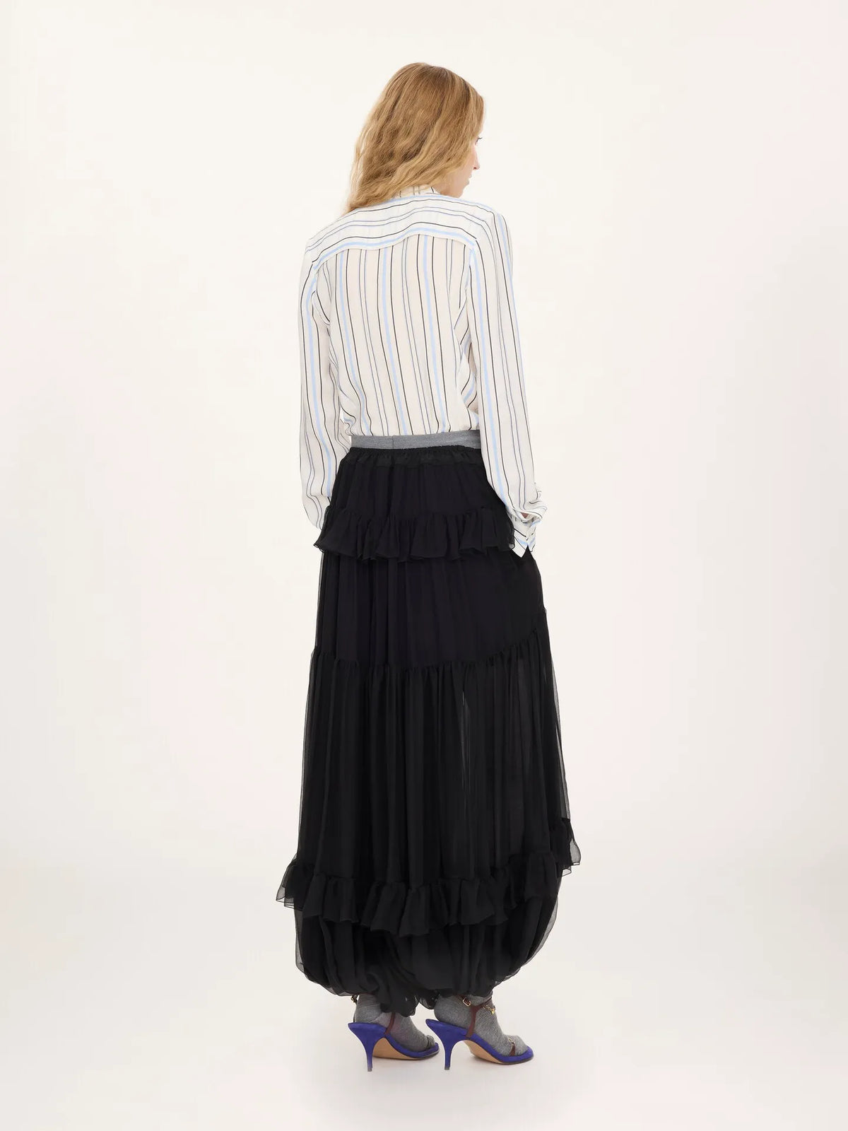 Fluid pleated pants in silk mousseline