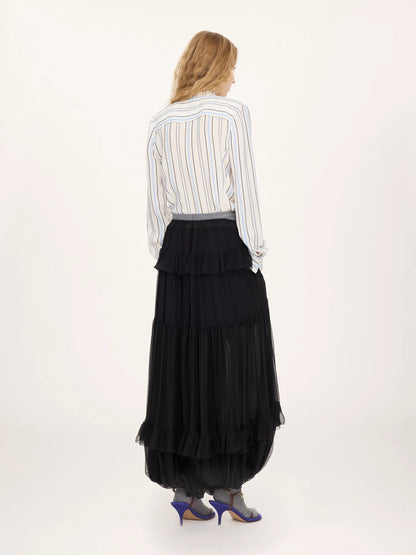 Fluid pleated pants in silk mousseline