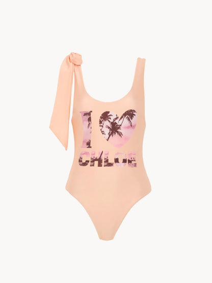Knotted-strap one-piece logo swimsuit