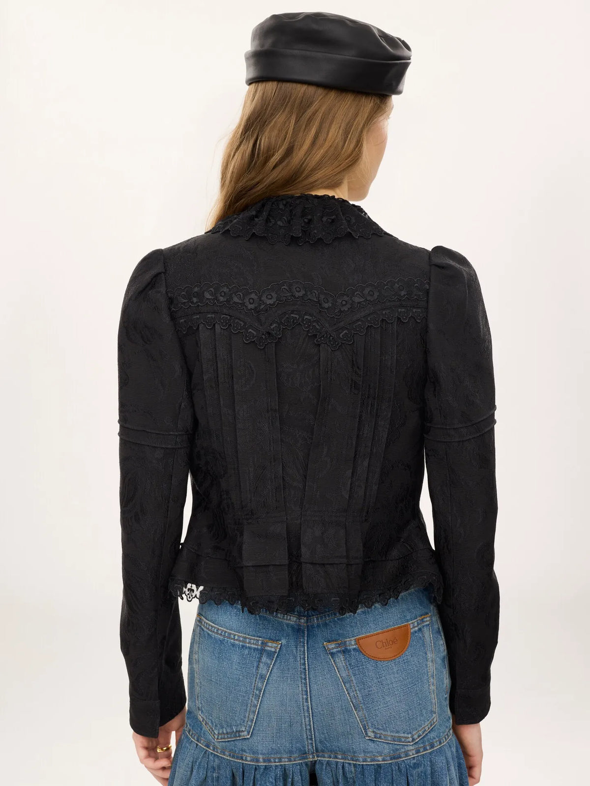 Fitted jacket in silk-blend jacquard & lace