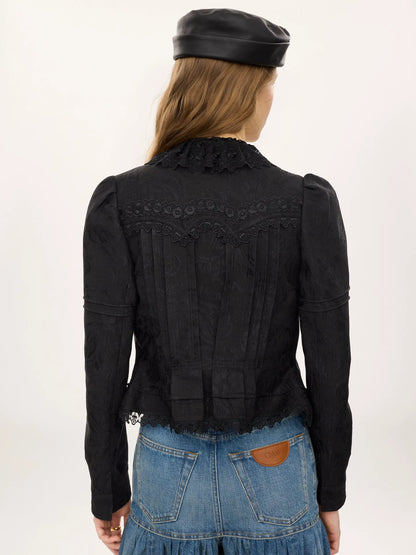 Fitted jacket in silk-blend jacquard & lace