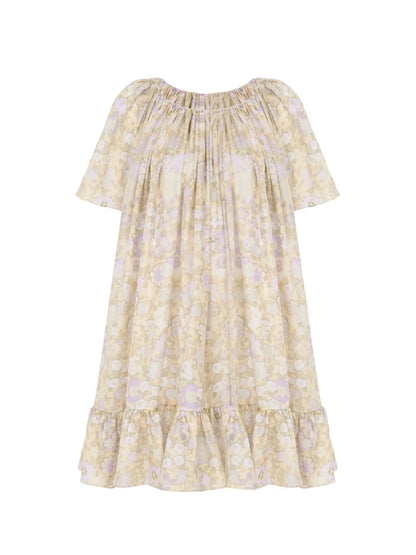 Short pleated dress in silk charmeuse