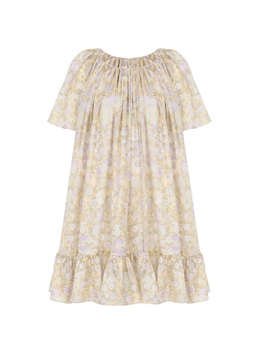 Short pleated dress in silk charmeuse