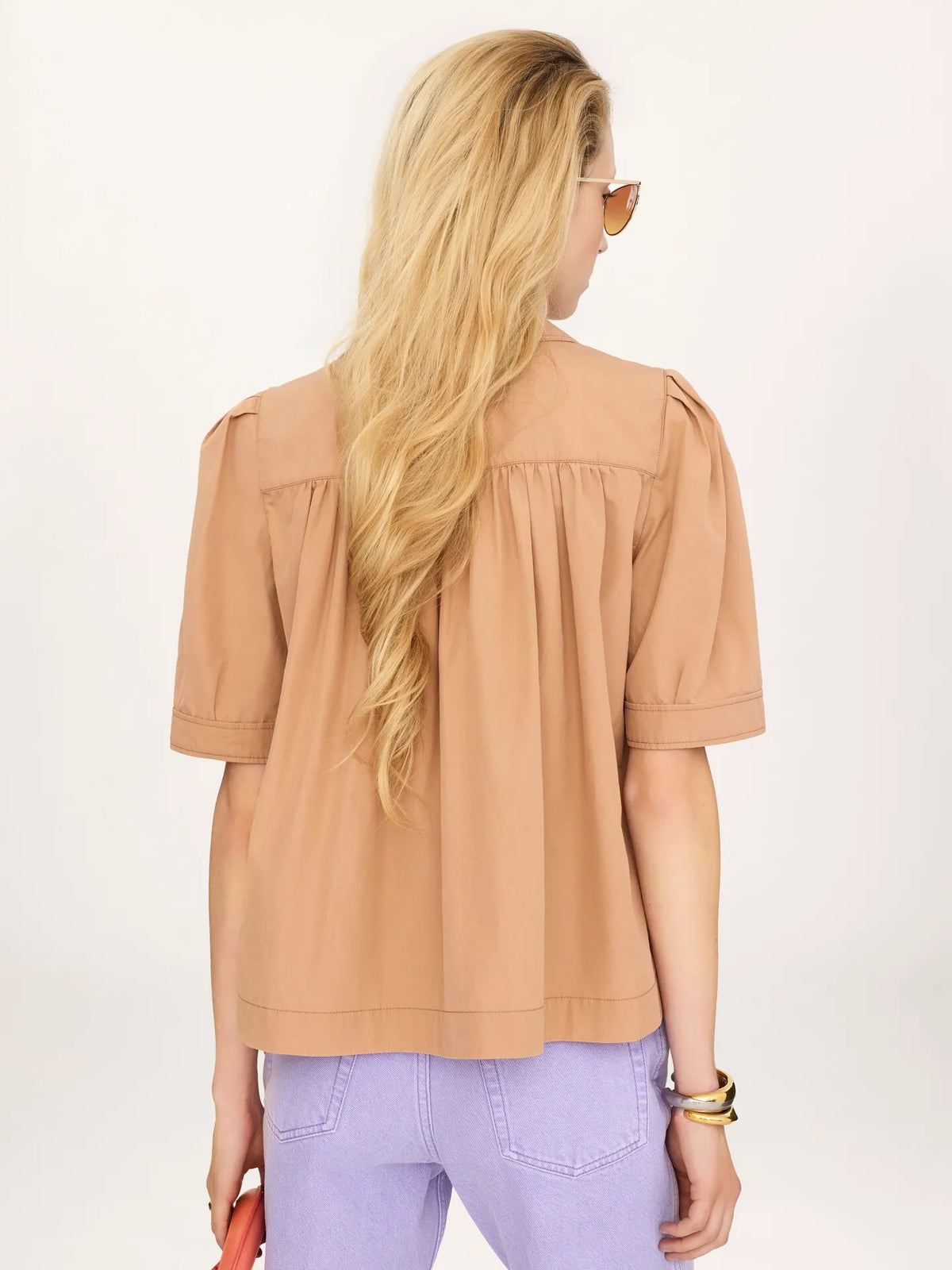 Short-sleeve shirt in cotton poplin
