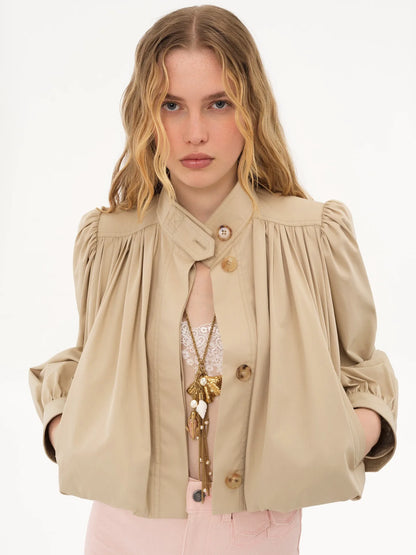 Gathered boule jacket in cotton gabardine