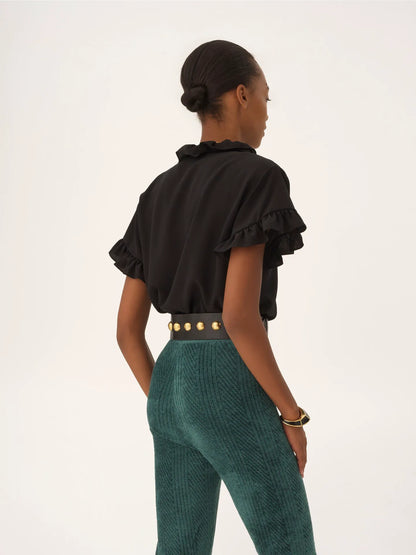 Short-sleeve ruffle top in crêpe de chine