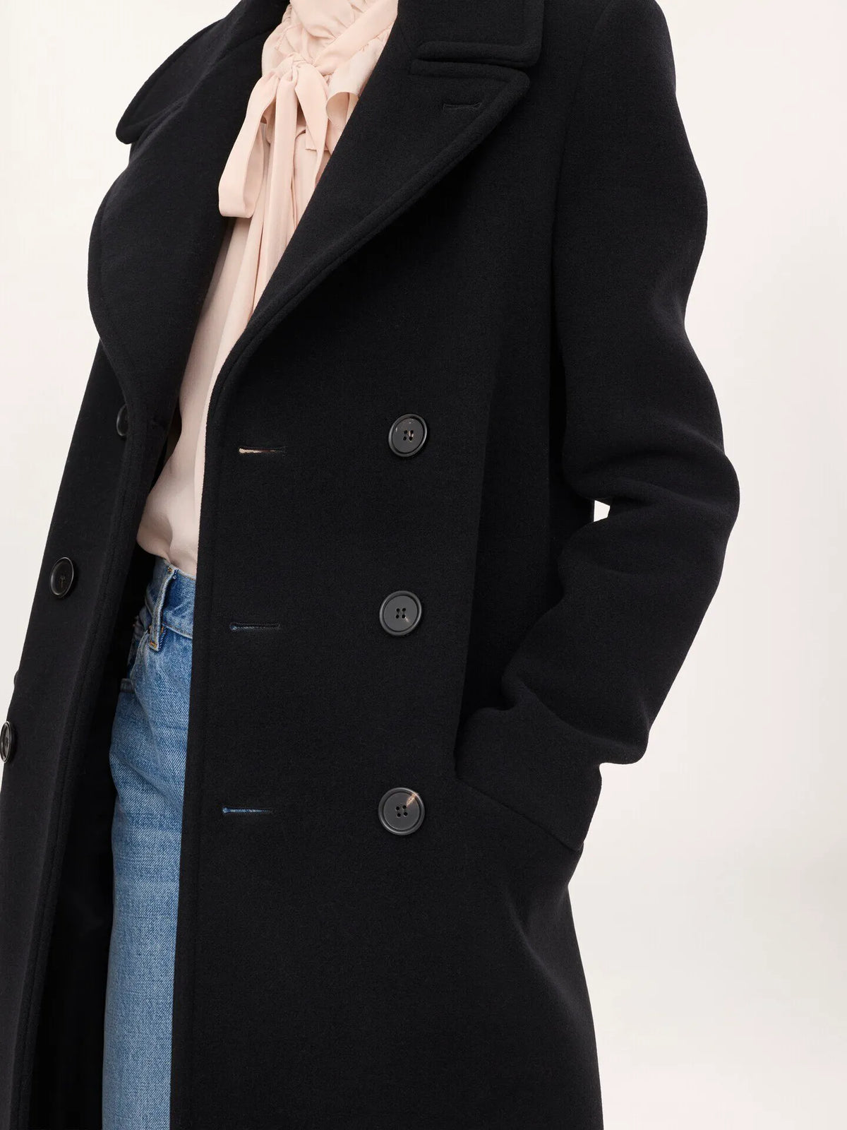 Long double-breasted coat in double-face wool