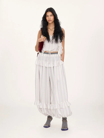 Cropped top in silk lurex jacquard & lace