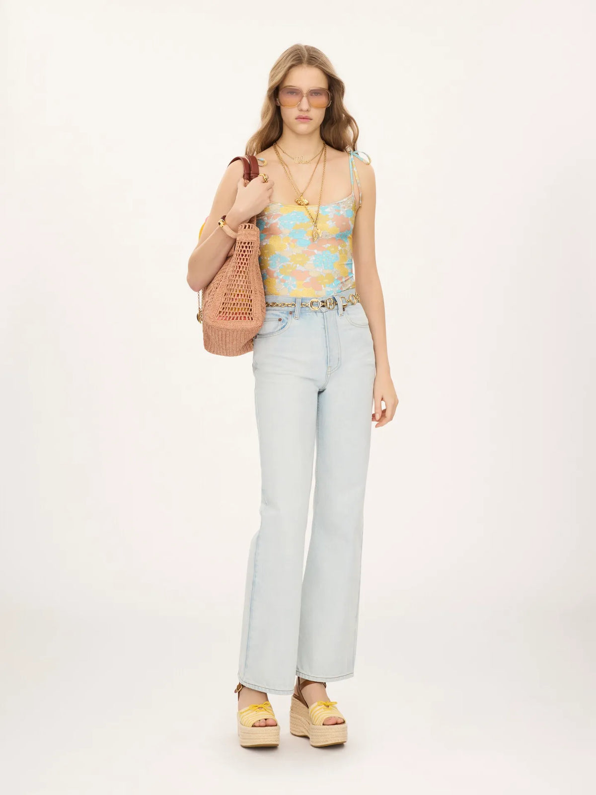 High-rise cropped jeans in denim