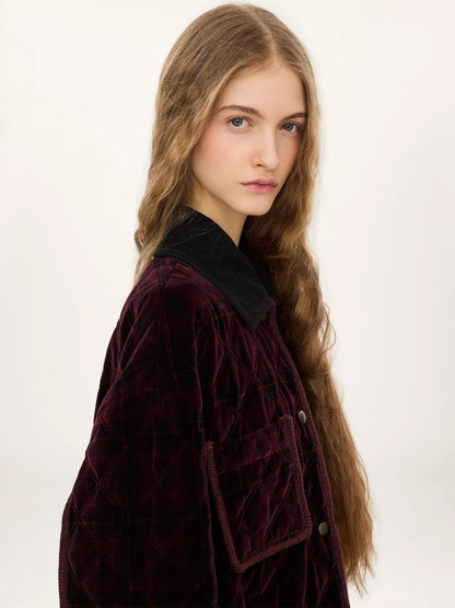 Padded short coat in check cotton