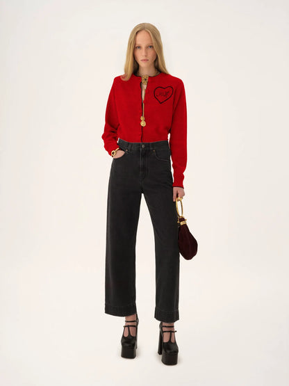 Fitted logo cardigan in a wool & cashmere knit