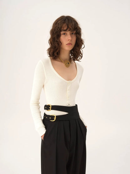 Scoop-neck Henley shirt in cotton jersey