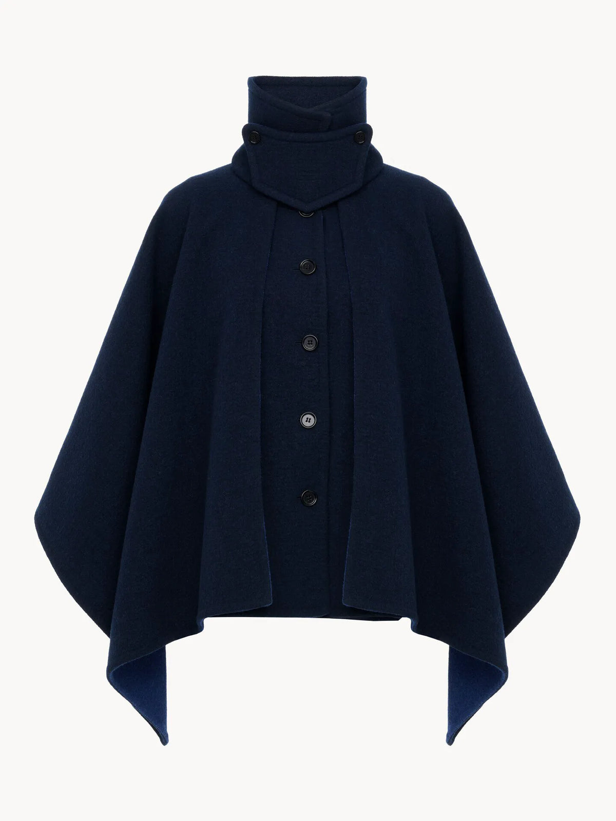 High-neck short cape coat in washed double-face wool