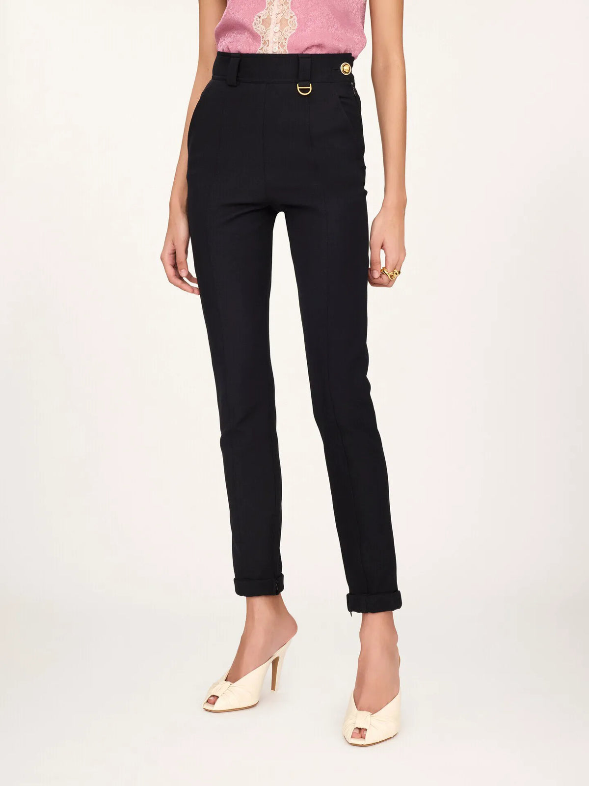 High-rise fitted pants in stretch tricotine
