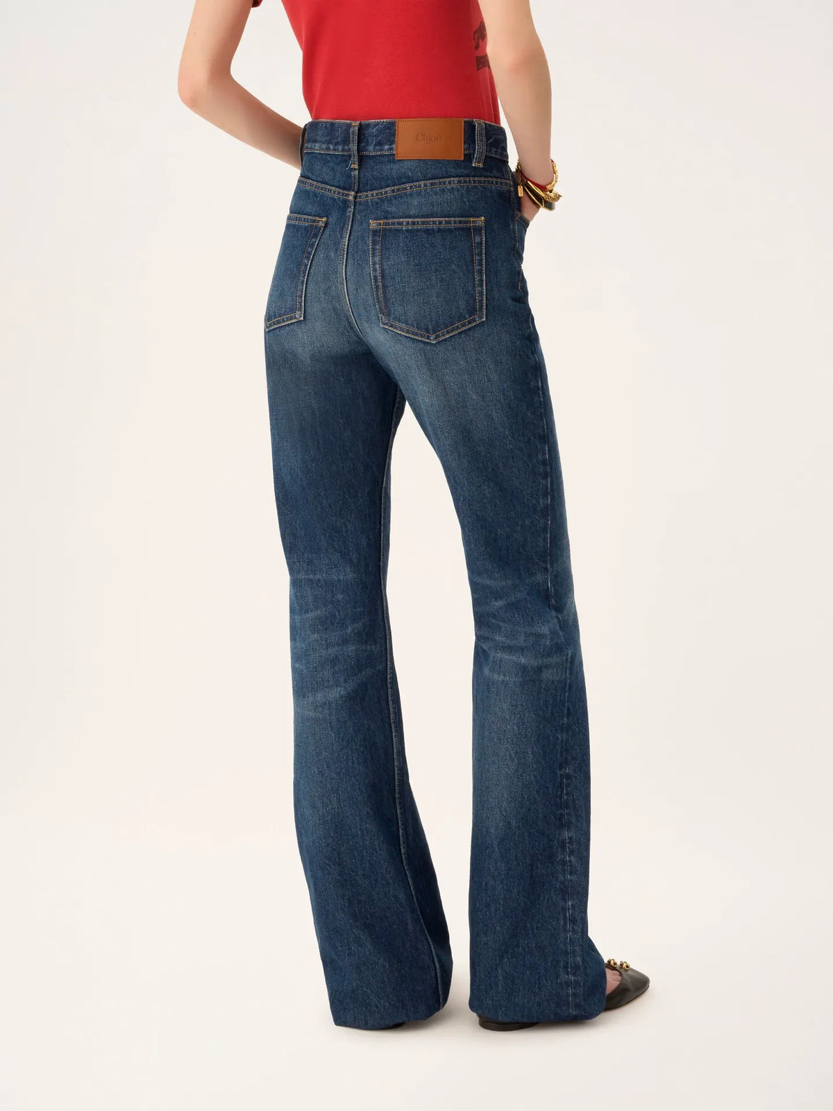 High-rise straight jeans in denim