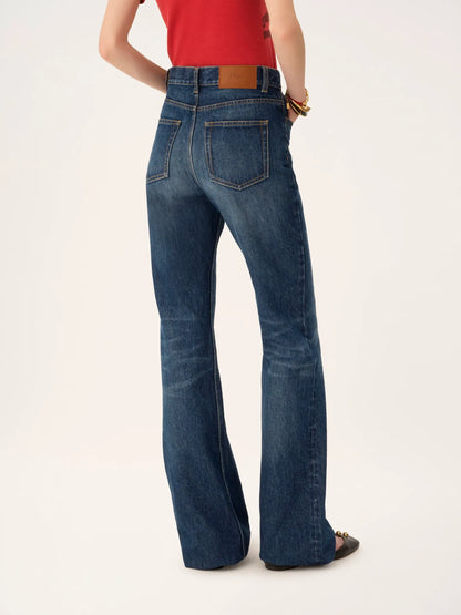 High-rise straight jeans in denim