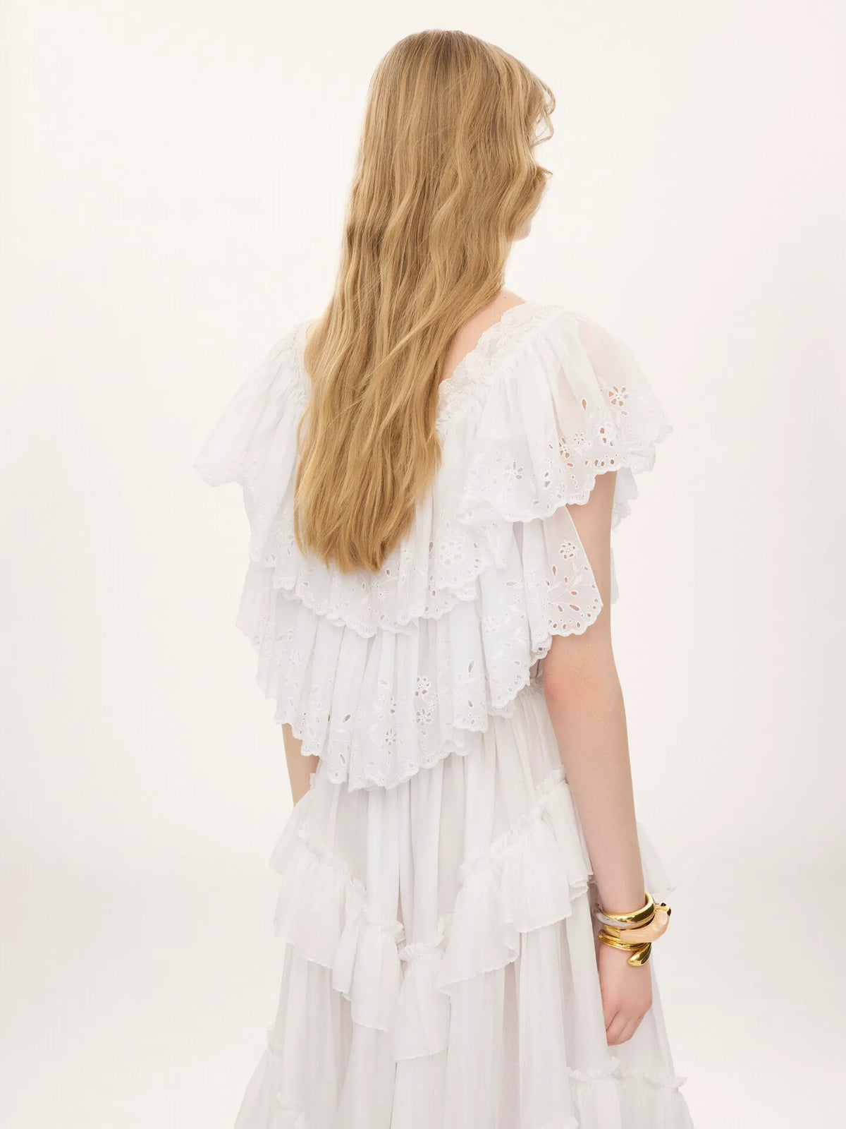 Cropped V-neck ruffle top in cotton voile & lace