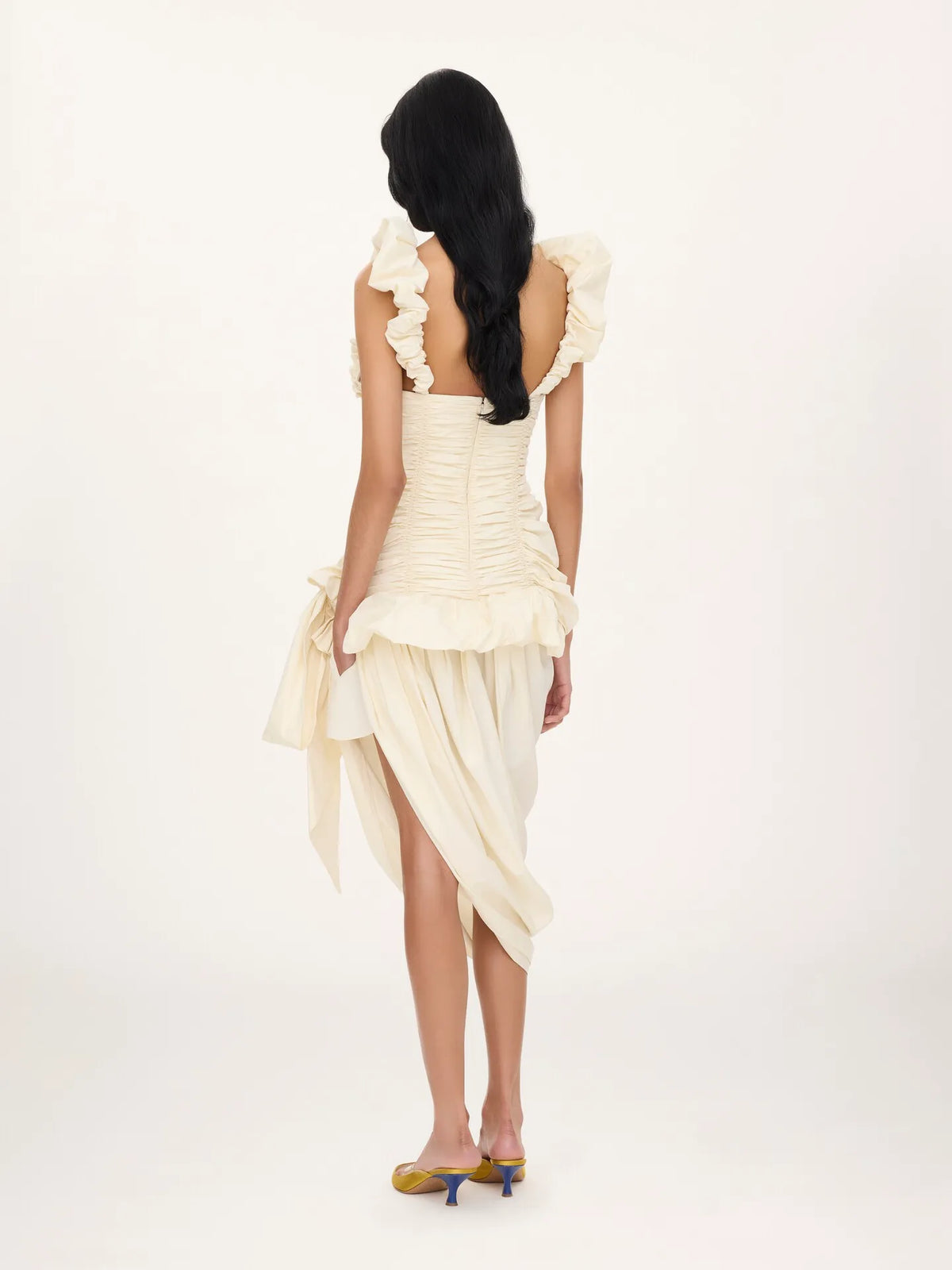 Ruched bustier midi dress in cotton poplin