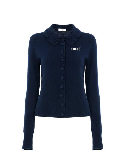 Fitted logo cardigan in a wool knit