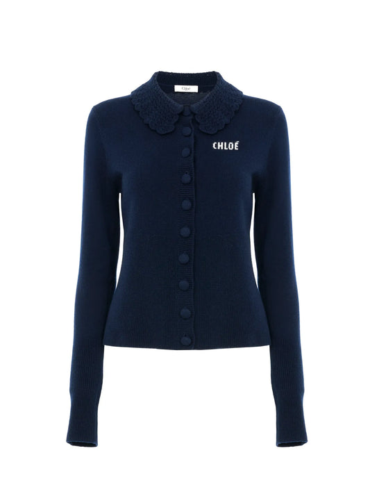 Fitted logo cardigan in a wool knit