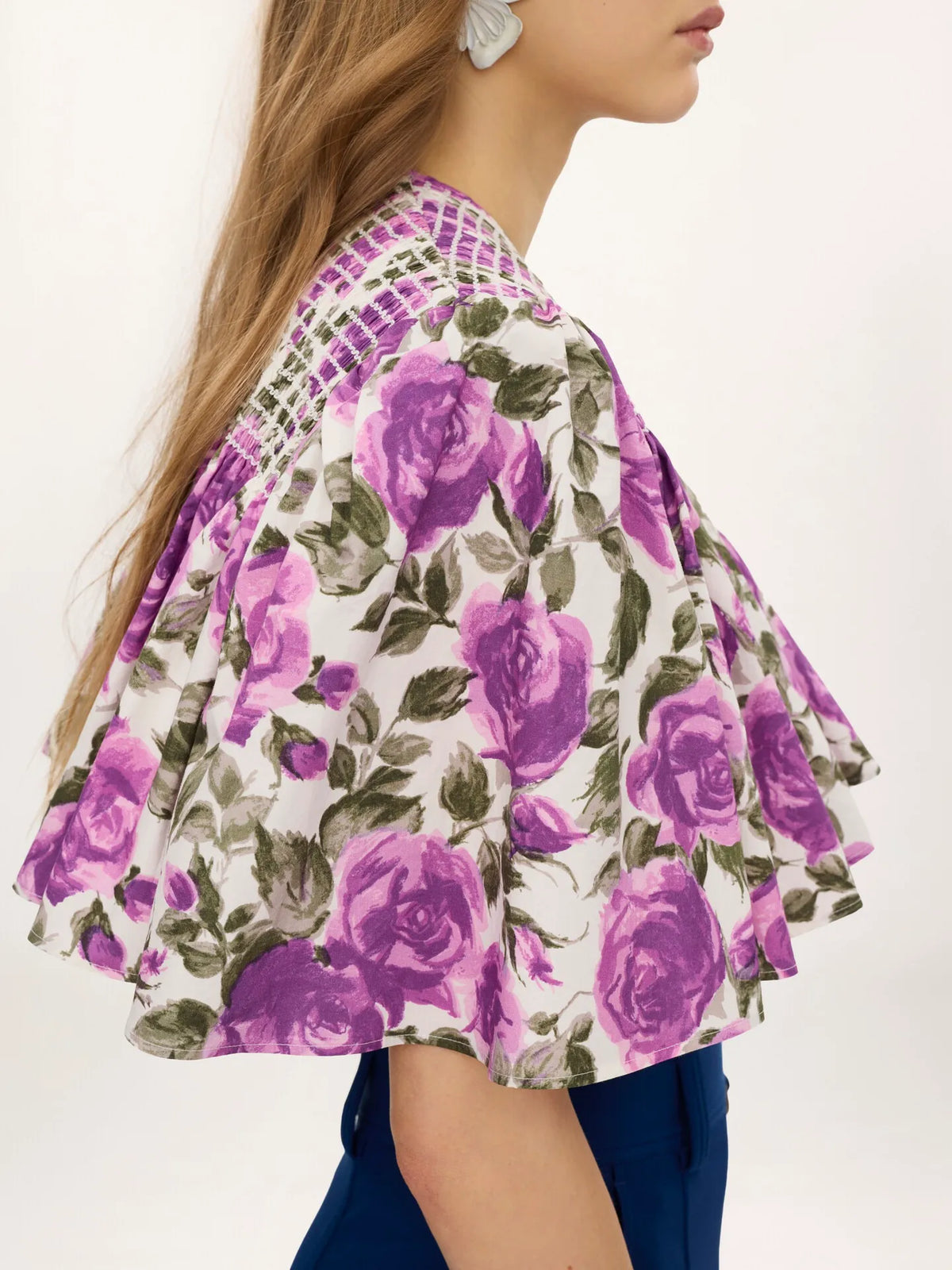 Gathered cropped top in cotton poplin
