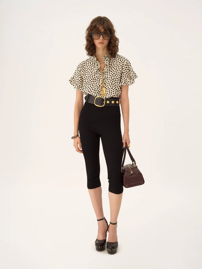 Short-sleeve ruffle top in crêpe de chine