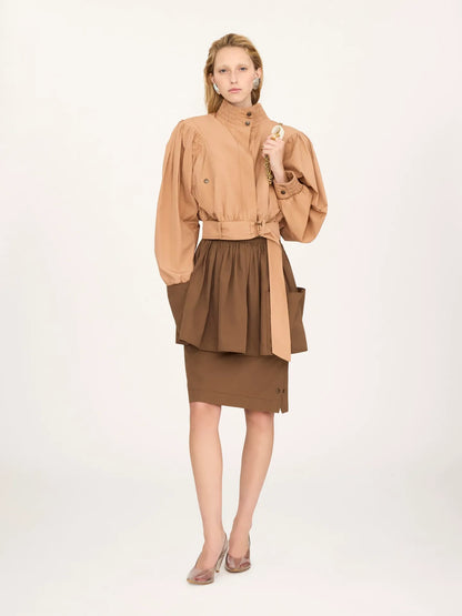 Gathered cropped jacket in cotton poplin