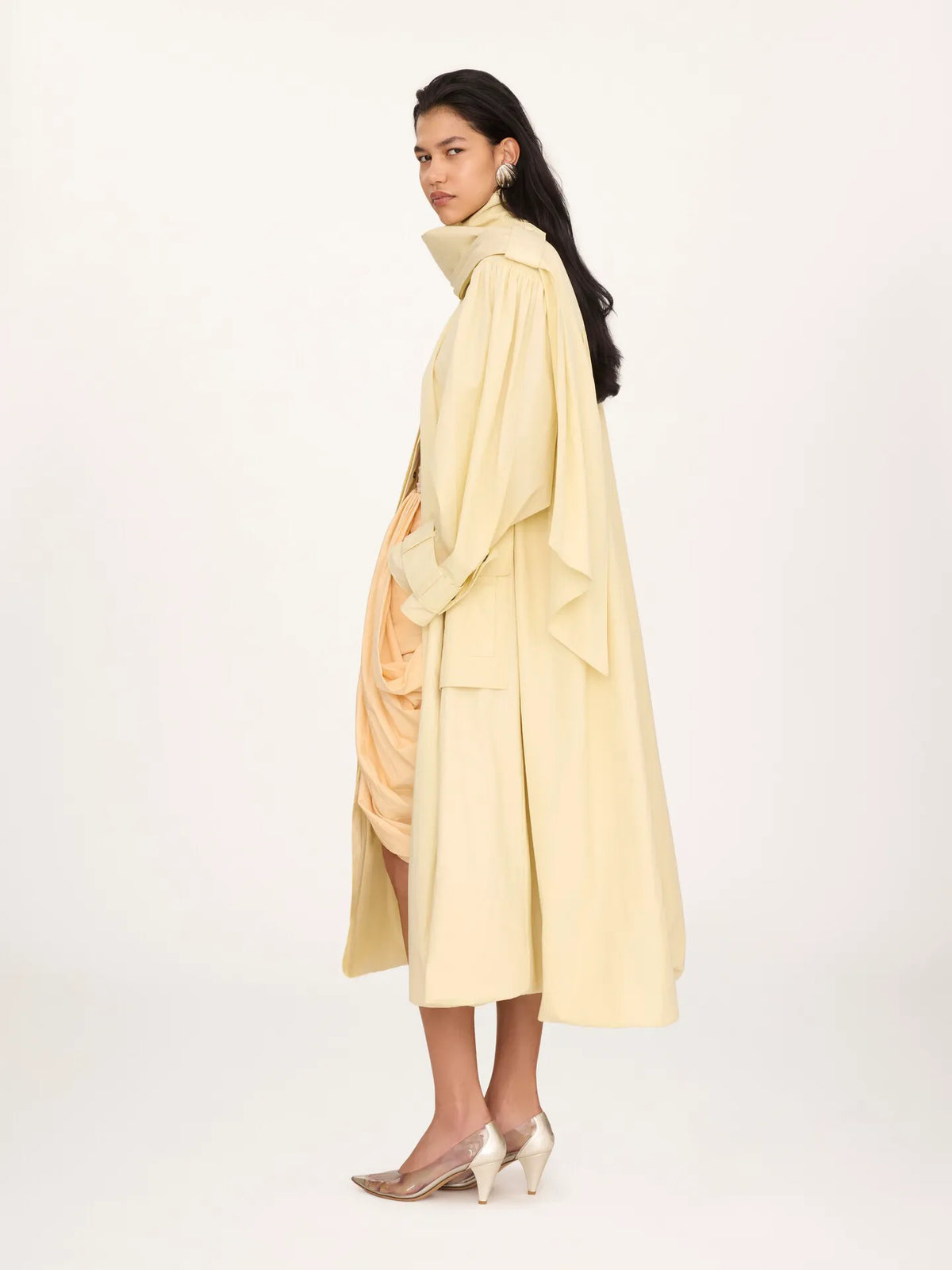 High-neck scarf trench coat in cotton poplin
